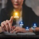 A Businesswoman or Human resources HR is searching for a right person for a job position. Concept of hiring, selection, interview, recruitment, soft skill and hard skill. Company employee match.