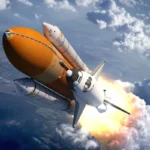 Space,Shuttle,Flying,Over,The,Clouds.,3d,Scene.