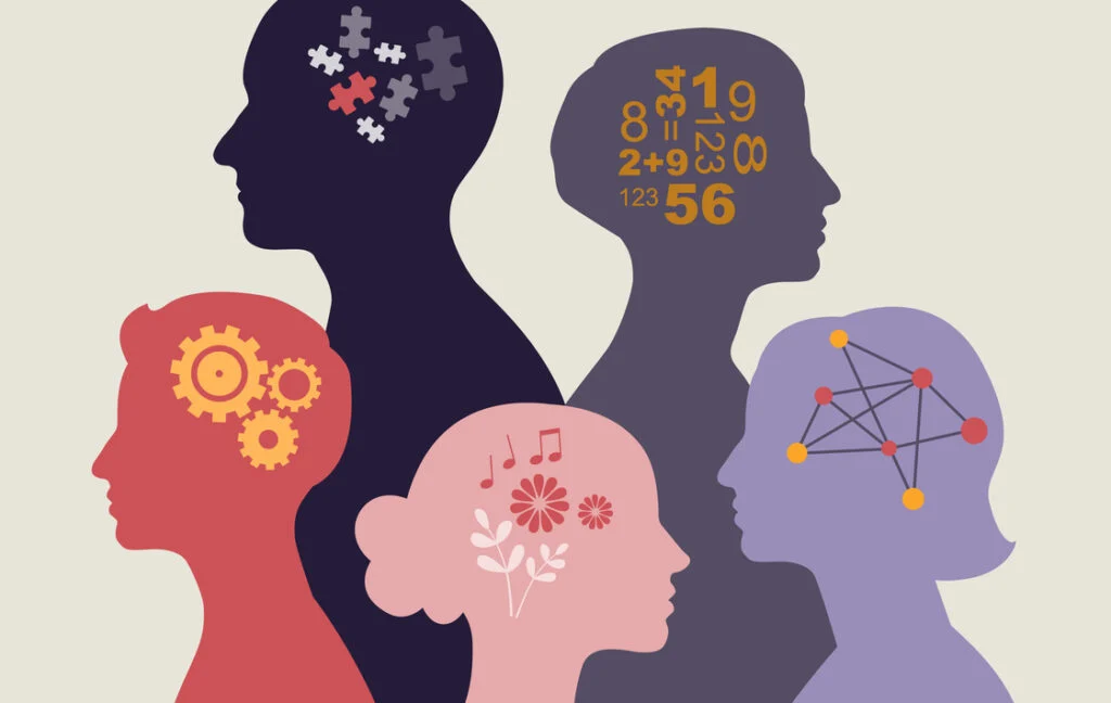 Neurodiversity illustration. People with different mindsets or psychological features.