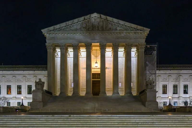 The Supreme Court of the United States at night