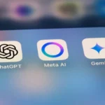 Meta AI, ChatGPT and Gemini. Assorted AI app icons