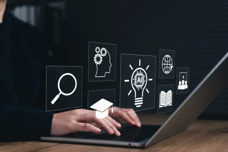 Ai,Learning,And,Smart,Education,Concept.,Person,Using,Laptop,With
