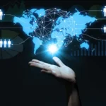 global business concept. human hand and world map.