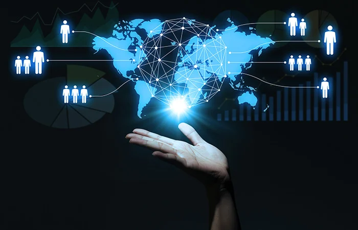 global business concept. human hand and world map.