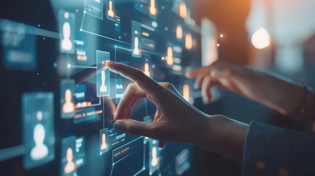 Business people touching on screen to target customer, Human resources management and recruitment business process concept with HR manager selecting candidate for hiring
